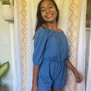 Blue off the shoulder romper